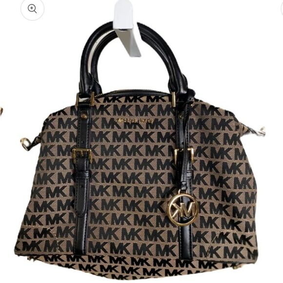 #142 MICHAEL KORS Signature Logo Canvas Bag Double Handle Bag - Picture 3 of 5